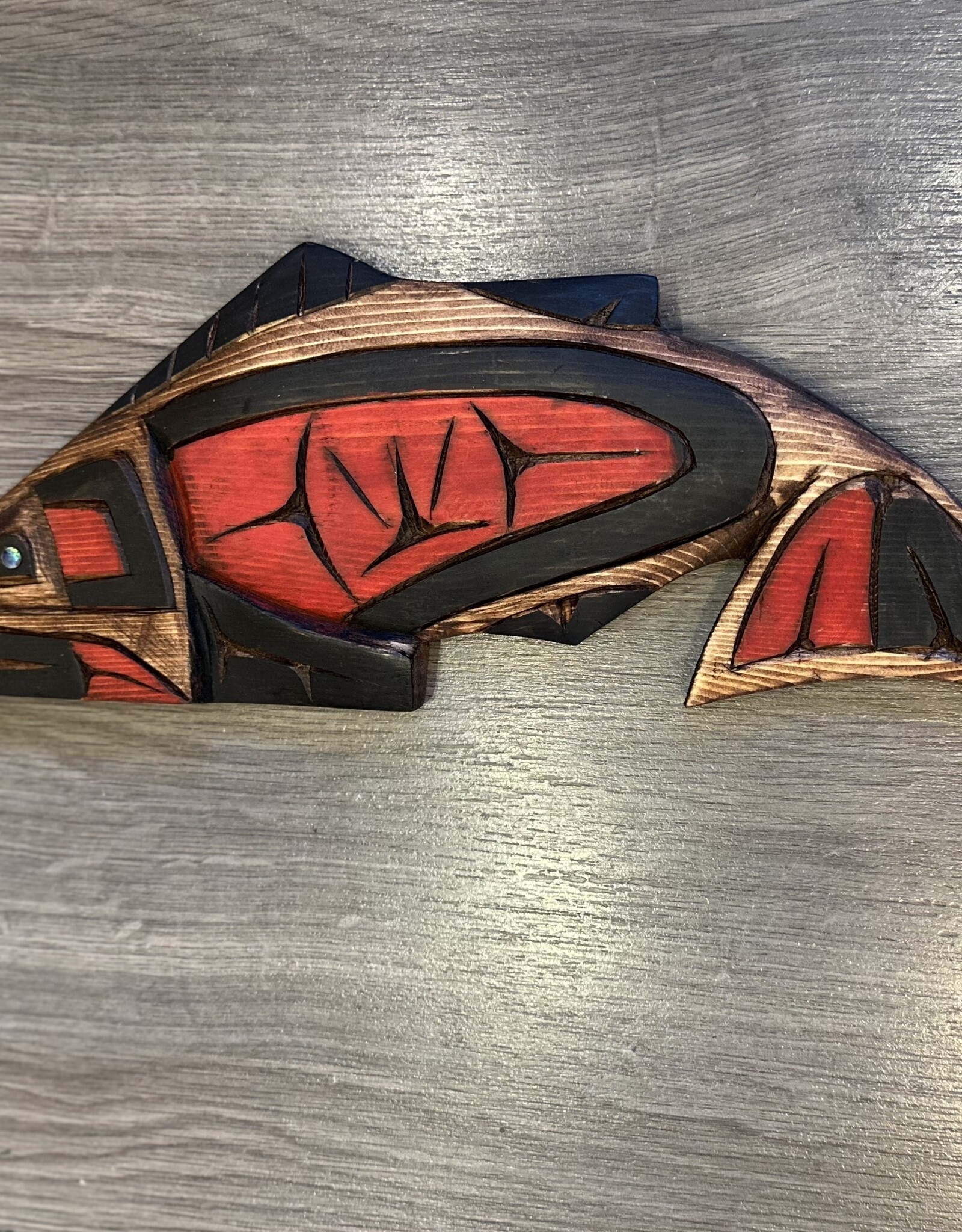 Aboriginal - Salmon Carving with Abalone Eye - Carver: Connie Edwards