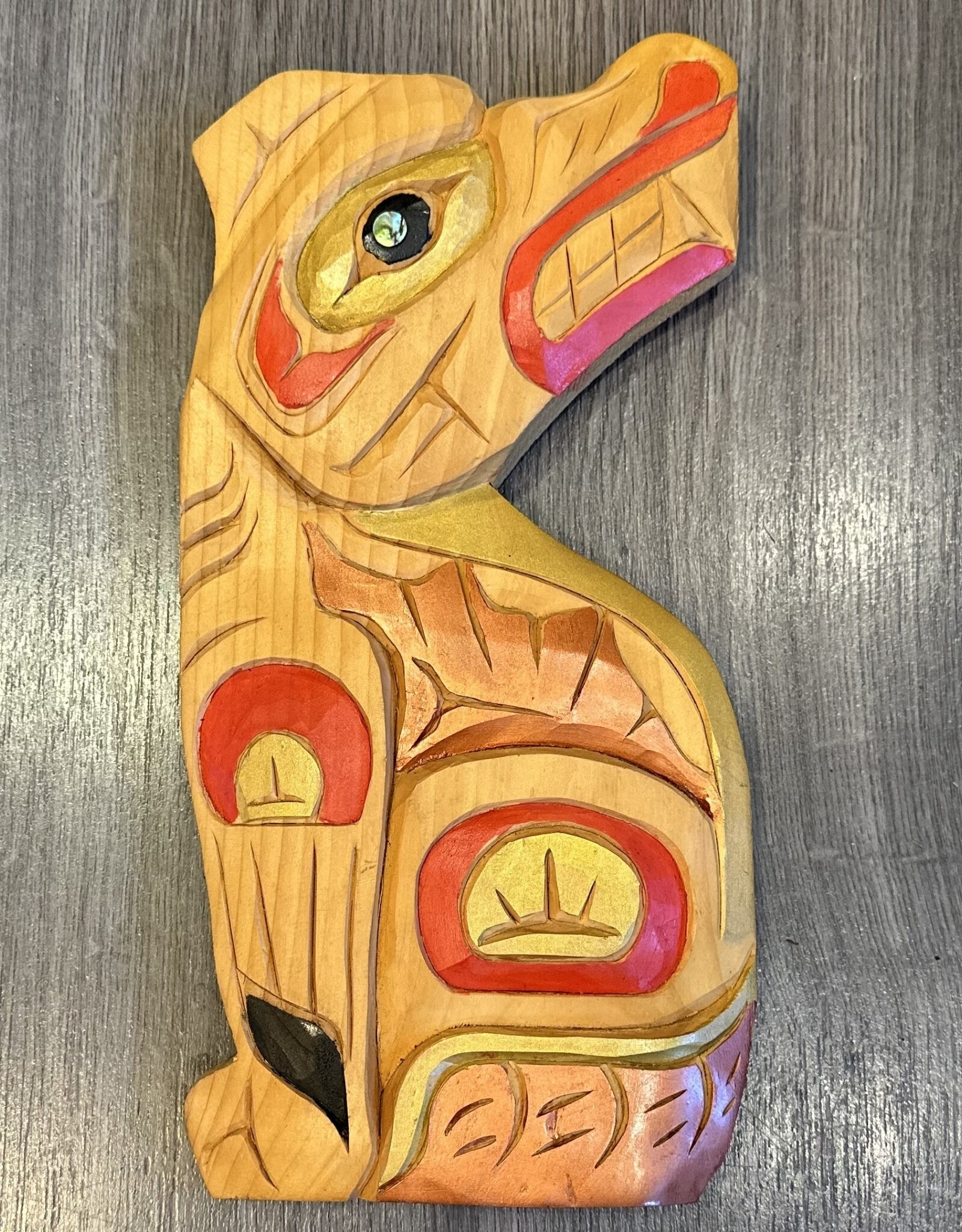 Aboriginal - Wolf Carving with Abalone Eye - Carver: Nelson McCarty