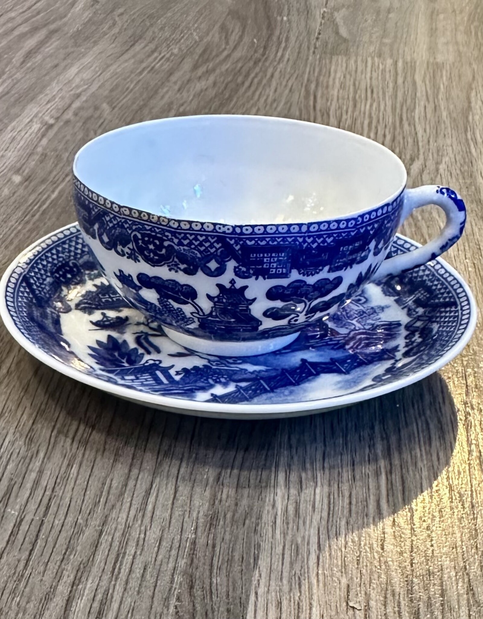 Purple Pigeon Treasures Blue Willow Lithophane Tea Cup and Saucer