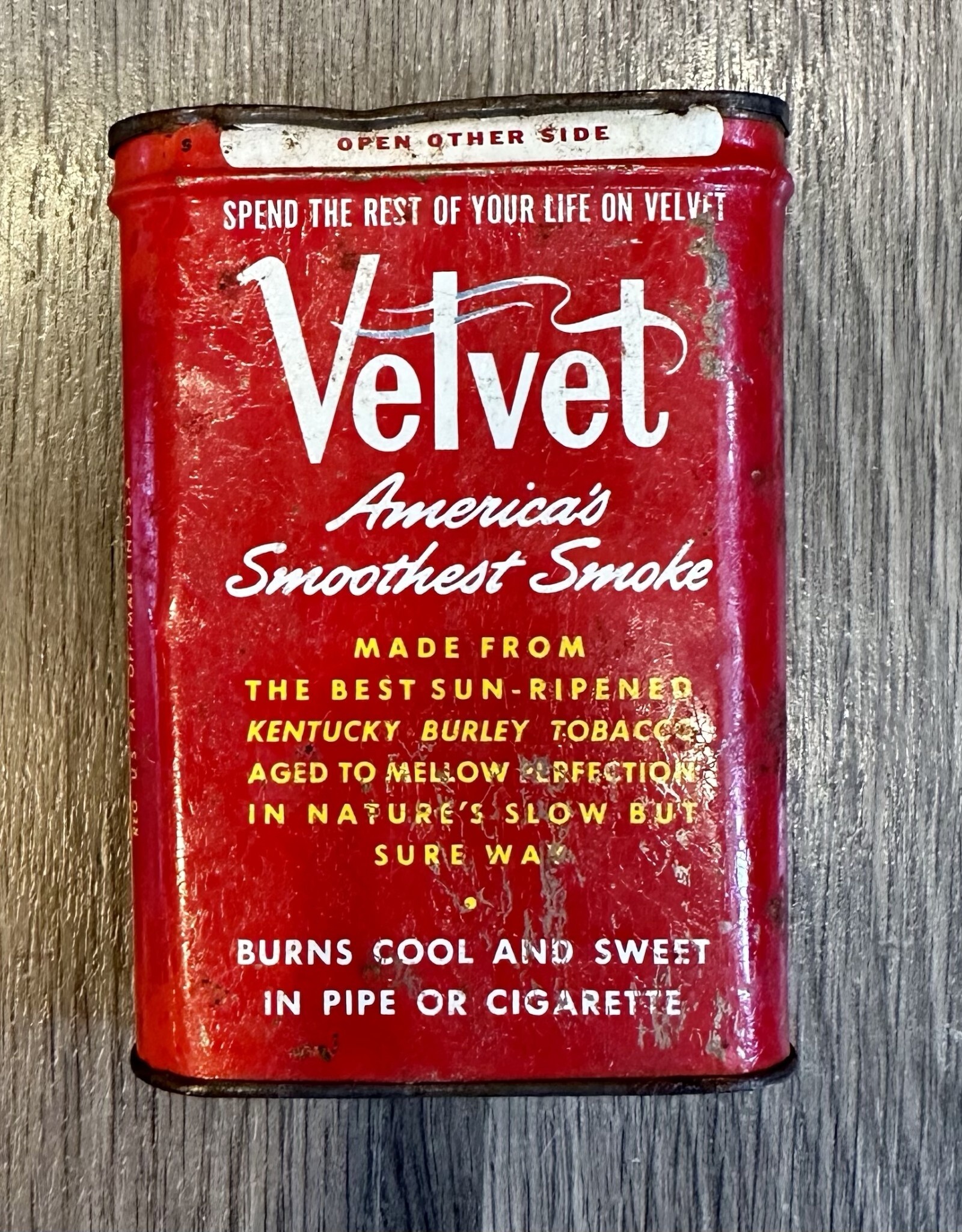 1950s Velvet Brand Pipe & Cigarette Tobacco Tin - Empty