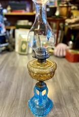 Furniture - Antique Amber and Blue Cathedral Kerosene Lamp