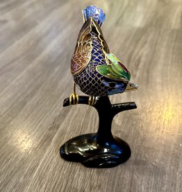 Purple Pigeon Treasures Vintage Enamel Hand Painted Chinese Cloisonne Bird on Branch