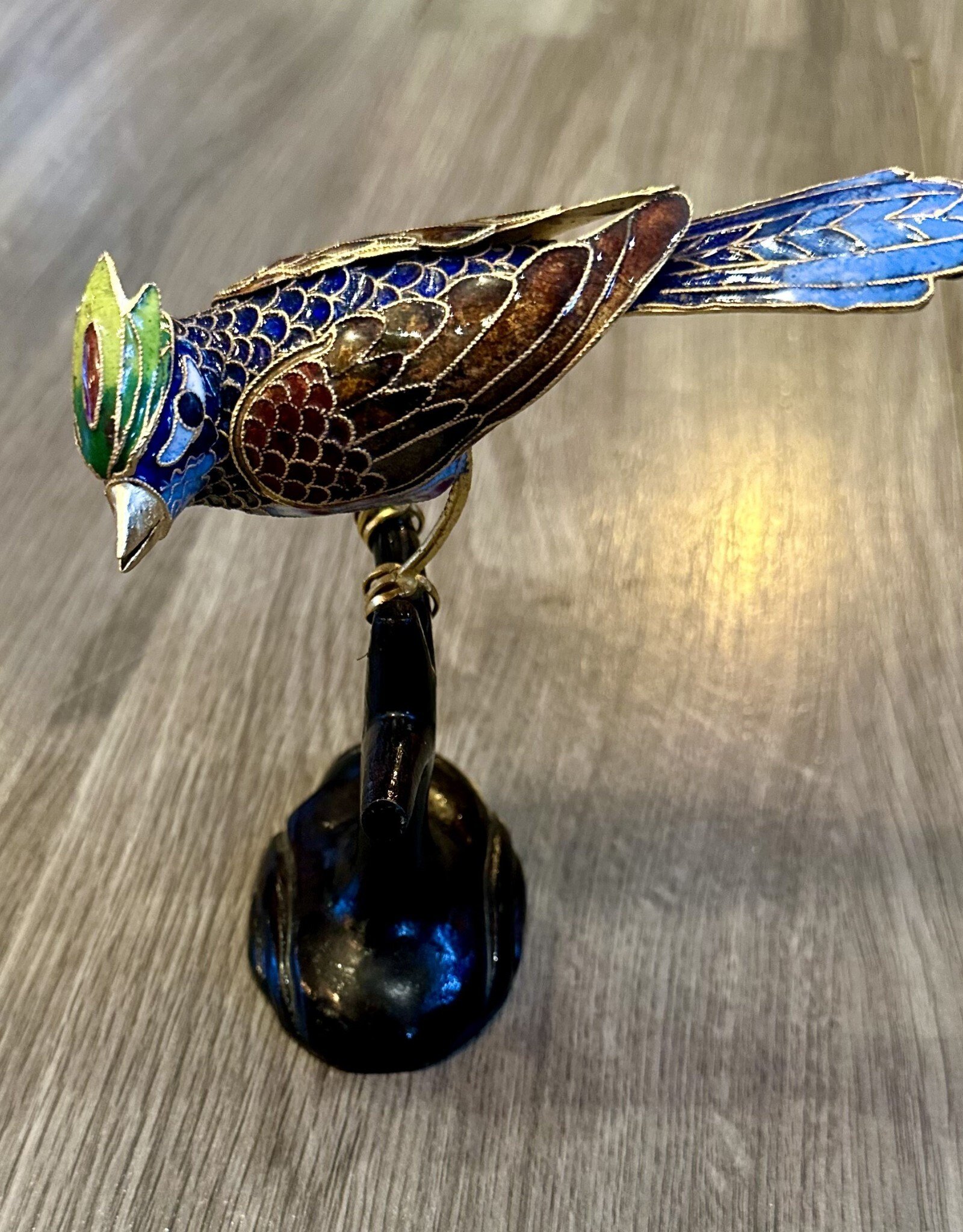 Purple Pigeon Treasures Vintage Enamel Hand Painted Chinese Cloisonne Bird on Branch