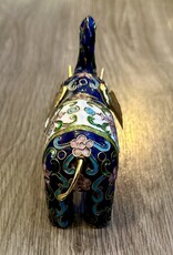 Purple Pigeon Treasures Cloisonne Blue Floral Elephant Figurine Brass Ears Tusk Up Good Luck