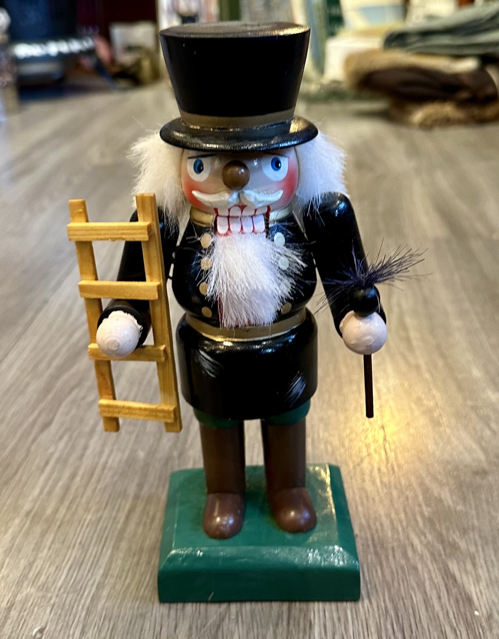 Christmas Ornament - Vintage Wooden Chimney Sweeper Nutcracker 9" Tall Old World Christmas Black & Green