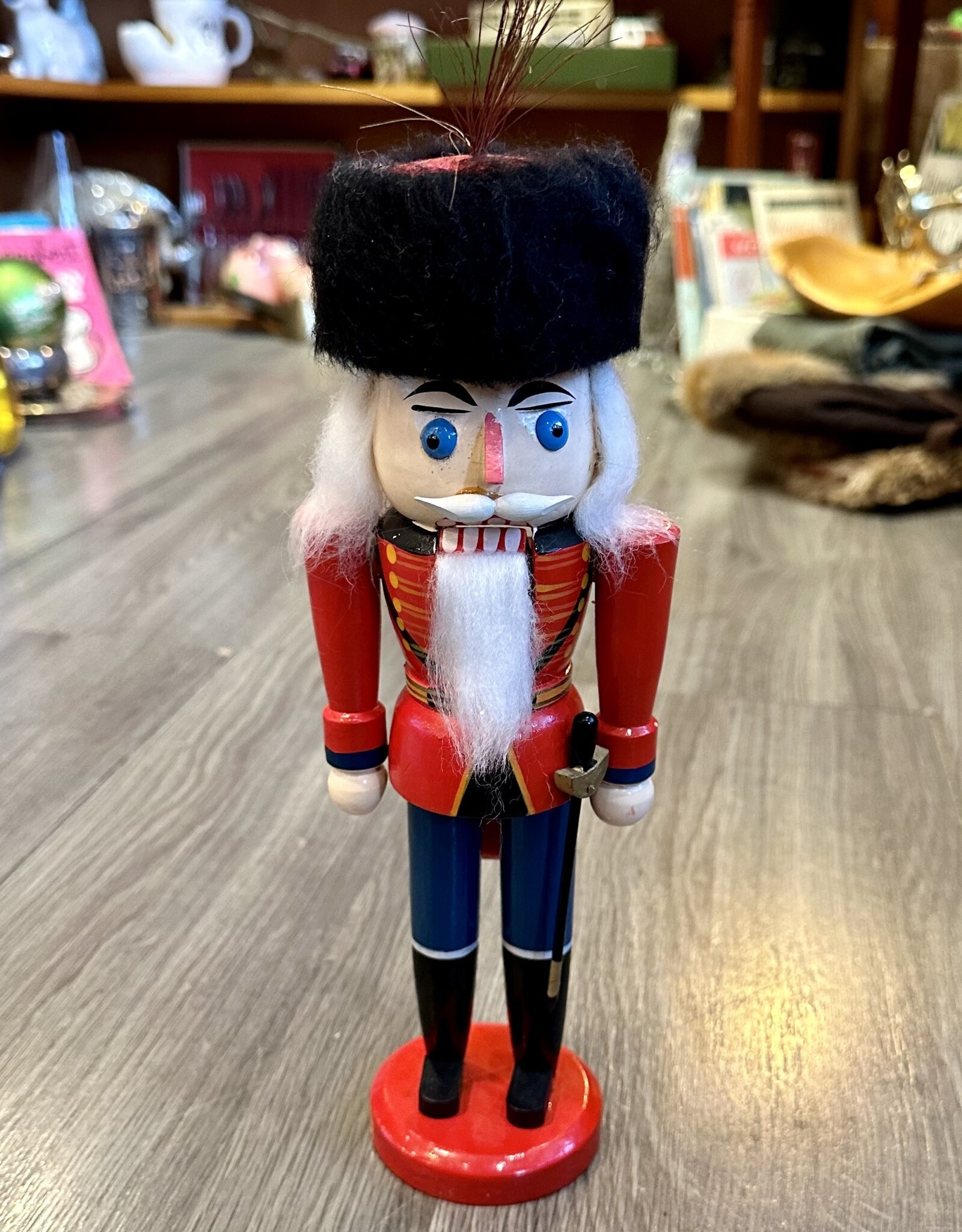 Christmas Ornament - Vintage Wooden Toy Soldier Nutcracker 13" Tall Old World Christmas Black Red Blue