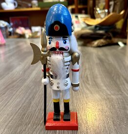 Christmas Ornament - Vintage Wooden Toy Soldier Nutcracker 8" Tall Old World Christmas Black Red Blue