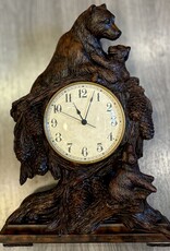 Purple Pigeon Treasures OK Casting Company 2002 Bear & Cub Mantle Burlwood - Look Clock