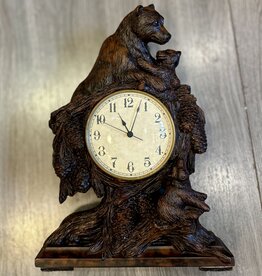 Purple Pigeon Treasures OK Casting Company 2002 Bear & Cub Mantle Burlwood - Look Clock