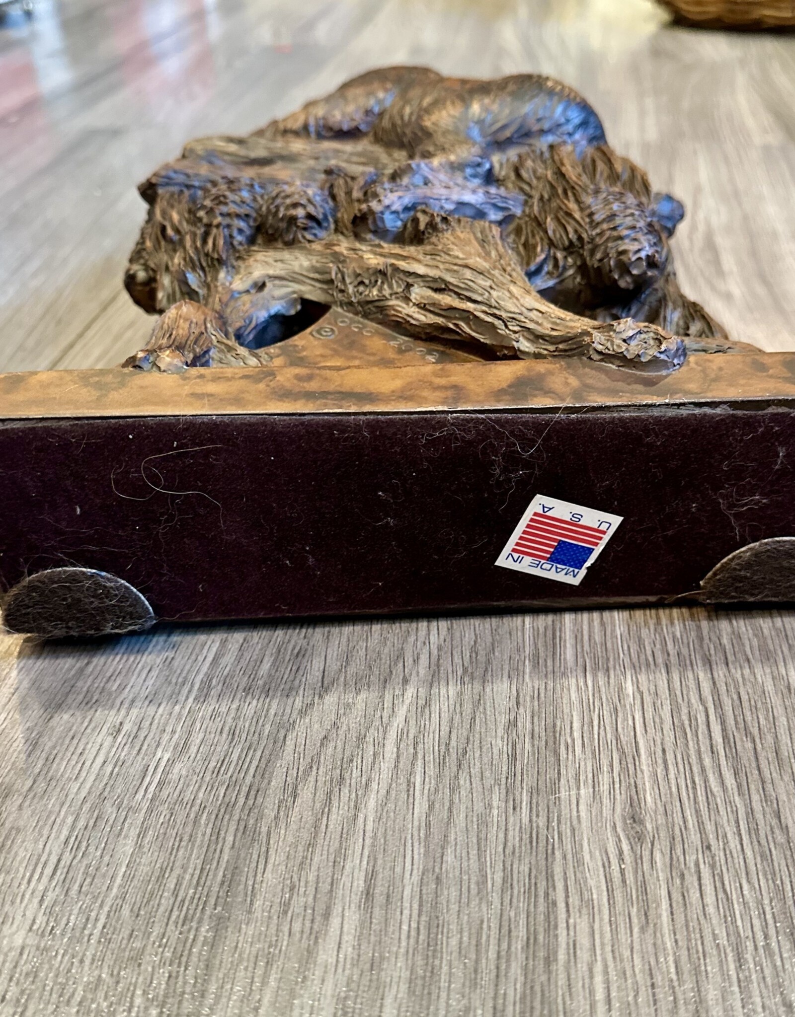 Purple Pigeon Treasures OK Casting Company 2002 Bear & Cub Mantle Burlwood - Look Clock