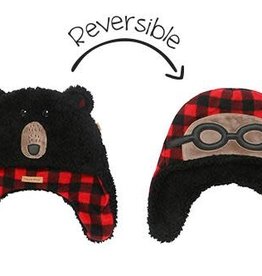 Flap Jack Kids Reversible Sherpa Hat - Black Bear/Aviator Medium