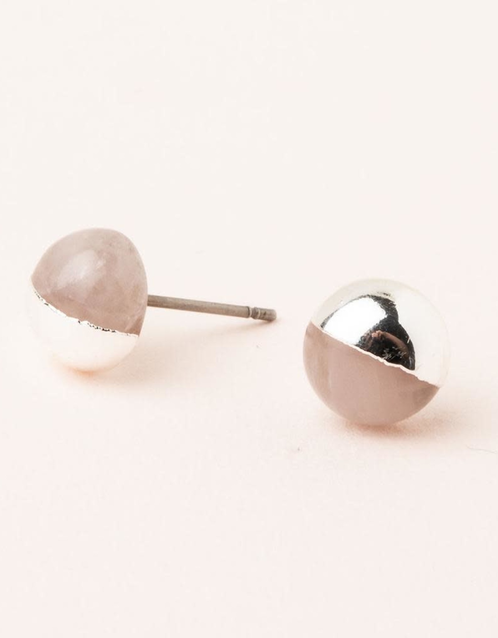 Scout Dipped Stone Stud Earrings - Rose Quartz/Silver