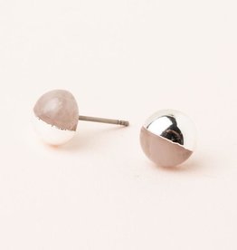 Scout Dipped Stone Stud Earrings - Rose Quartz/Silver