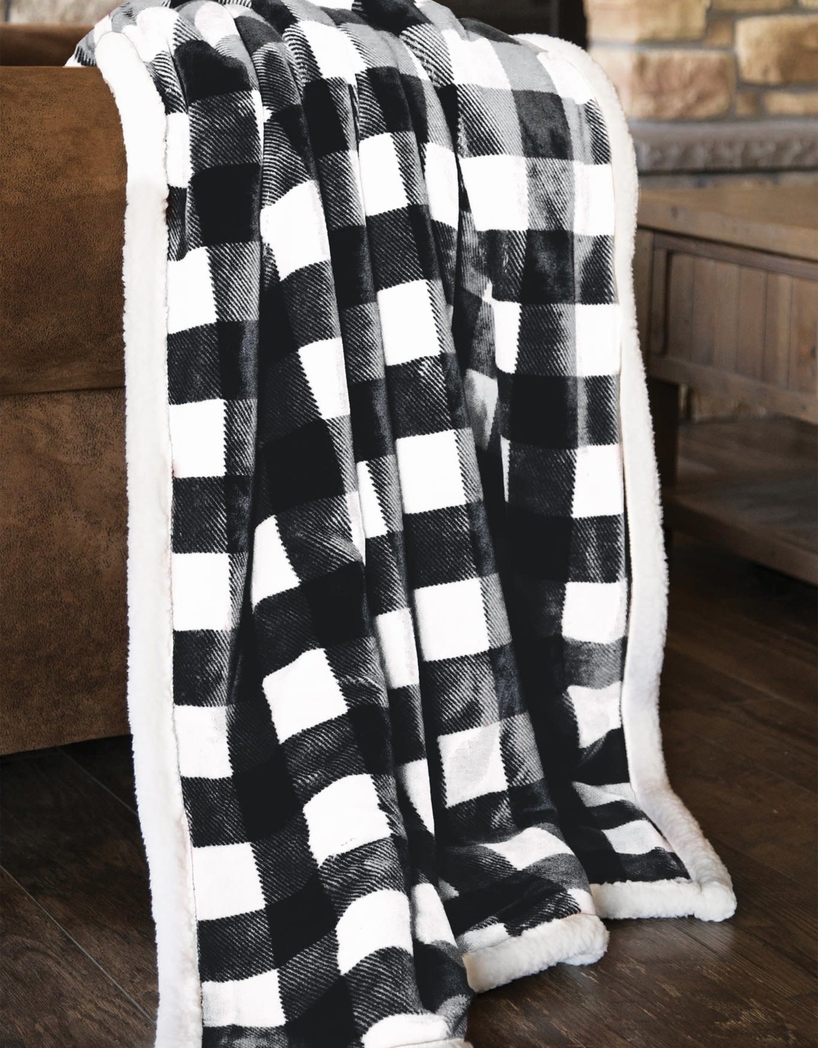 Carstens Black & White Lumberjack Plaid Sherpa Throw Blanket