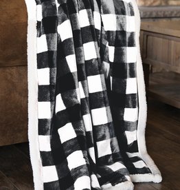 Carstens Black & White Lumberjack Plaid Sherpa Throw Blanket
