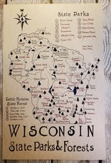 Mediaeval Mapmaker Wisconsin State Parks & Forests Hand Drawn Parchment Map