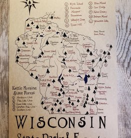 Mediaeval Mapmaker Wisconsin State Parks & Forests Hand Drawn Parchment Map