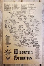 Mediaeval Mapmaker Wisconsin Breweries Hand Drawn Parchment Map