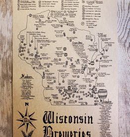 Mediaeval Mapmaker Wisconsin Breweries Hand Drawn Parchment Map