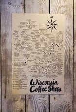 Mediaeval Mapmaker Wisconsin Coffee Shops Hand Drawn Parchment Map