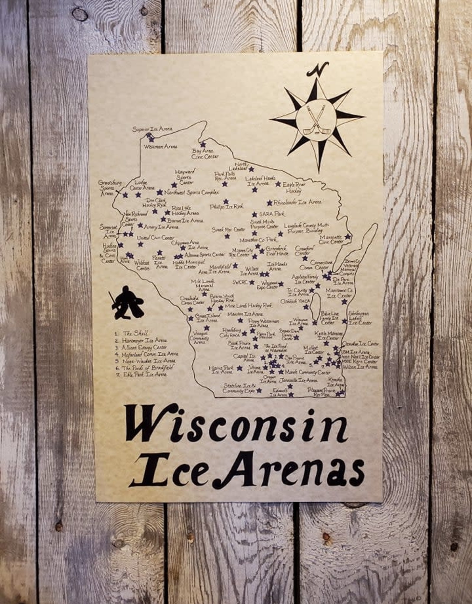 Mediaeval Mapmaker Wisconsin Ice Arenas Hand Drawn Parchment Map
