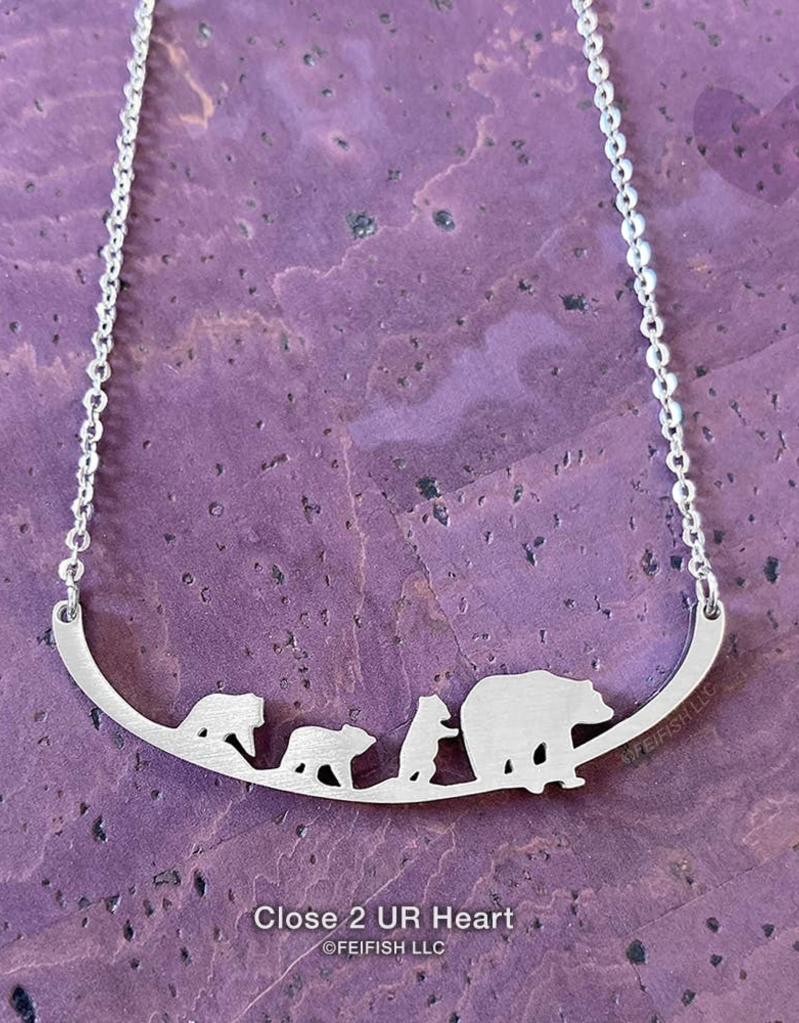 Close 2 UR Heart Mother Bear and 3 Cubs Stainless Steel Necklace