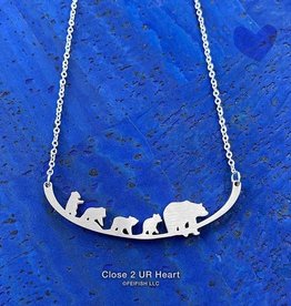 Close 2 UR Heart Mother Bear and 4 Cubs Stainless Steel Necklace