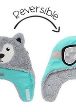 Flap Jack Kids Reversible Sherpa Hat - Wolf/Ski Goggles Medium