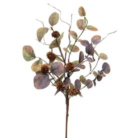 Meravic Silver Dollar Eucalyptus Floral w/ Pinecones 19.5" - Brown