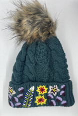 Panache Deep Teal Floral Knit Hat  Pom Hat
