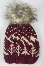 Panache Burgundy Knit Hat With Beige Winter Pattern Pom Hat