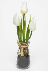Meravic 8.5" Tulip in Glass Bottle with Raffia - White