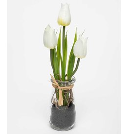 Meravic 8.5" Tulip in Glass Bottle with Raffia - White