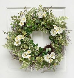 Meravic 24" Viola Flora Wreath w/ White Pansies