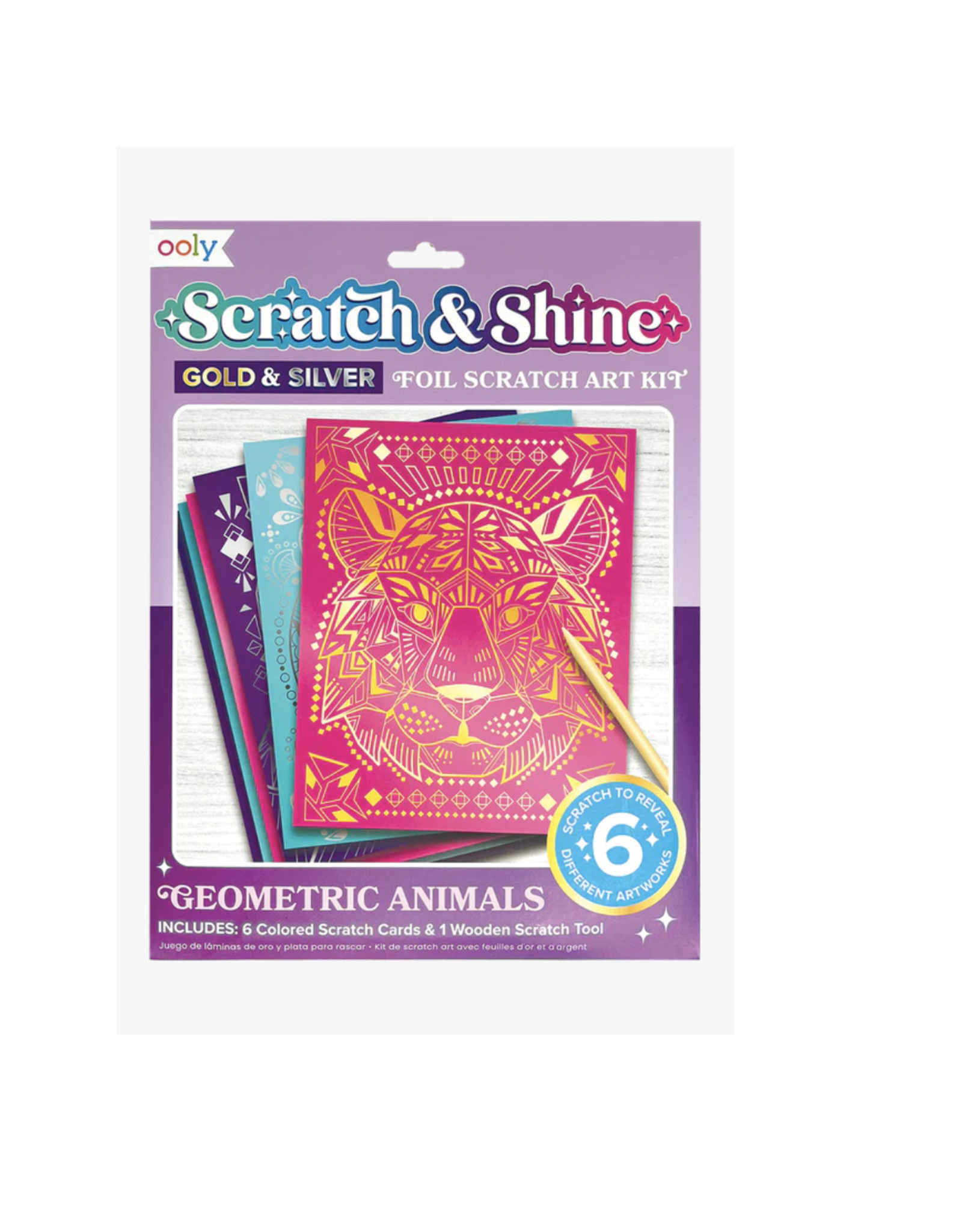 Ooly Scratch & Shine Foil Scratch Art Kit - Geo Animals