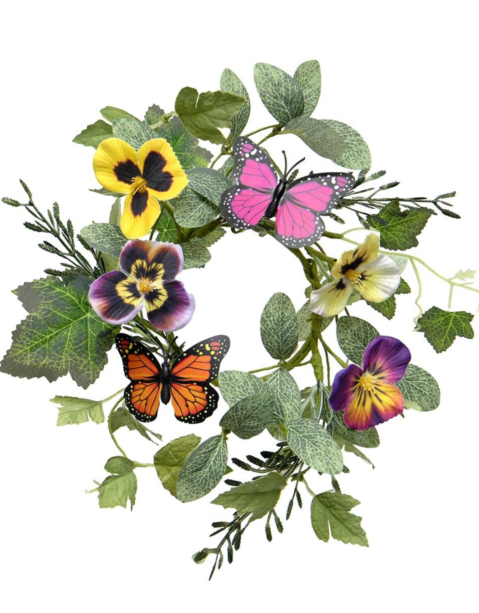 Meravic 11" Pansy and Petals Candle Ring with Butterflies