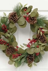 Meravic 24" Mixed Eucalyptus Wreath w/ Red Berries