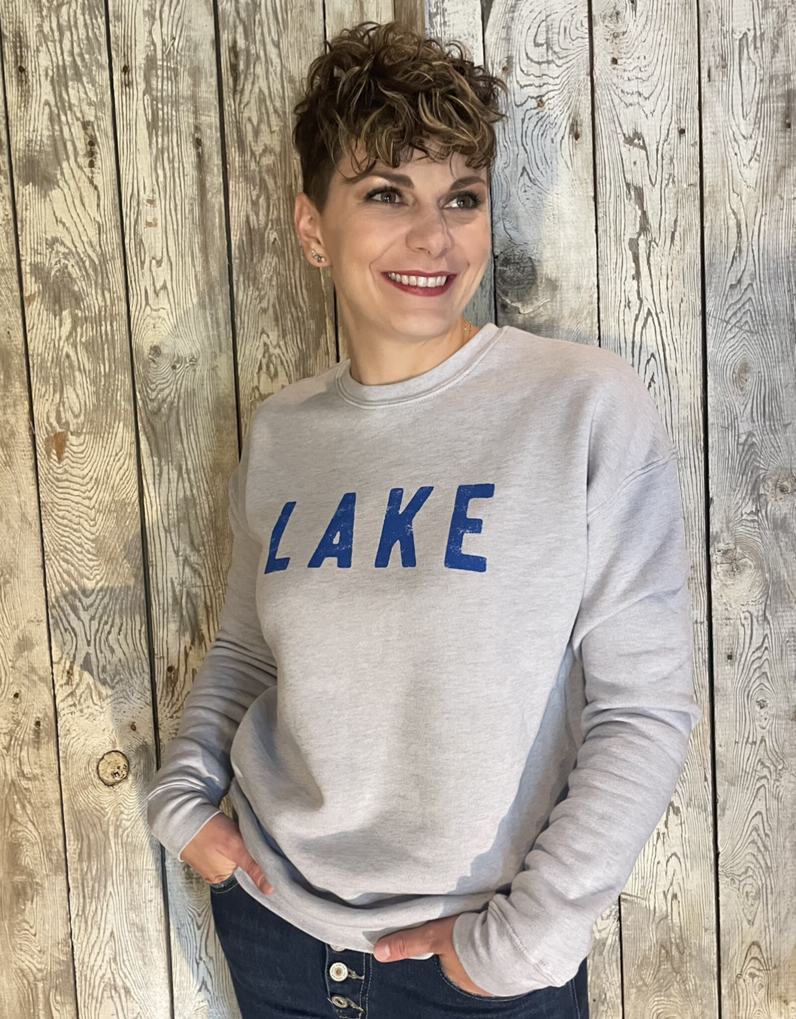 Oat Collective Lake Graphic Crew Sweatshirt - Light Blue