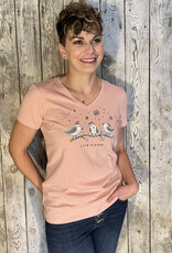 Life Is Good SALE Women's Three Little Holiday Birds Short Sleeve Crusher Vee