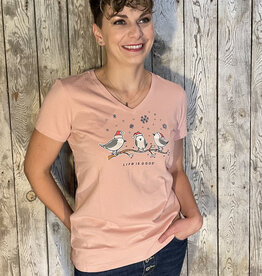Life Is Good SALE Women's Three Little Holiday Birds Short Sleeve Crusher Vee