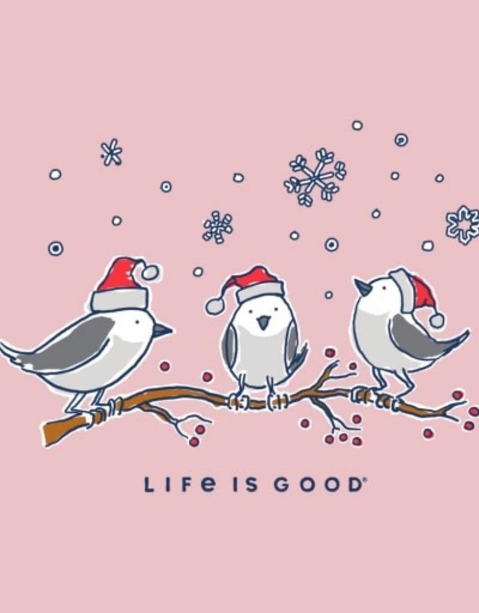 Life Is Good SALE Women's Three Little Holiday Birds Short Sleeve Crusher Vee
