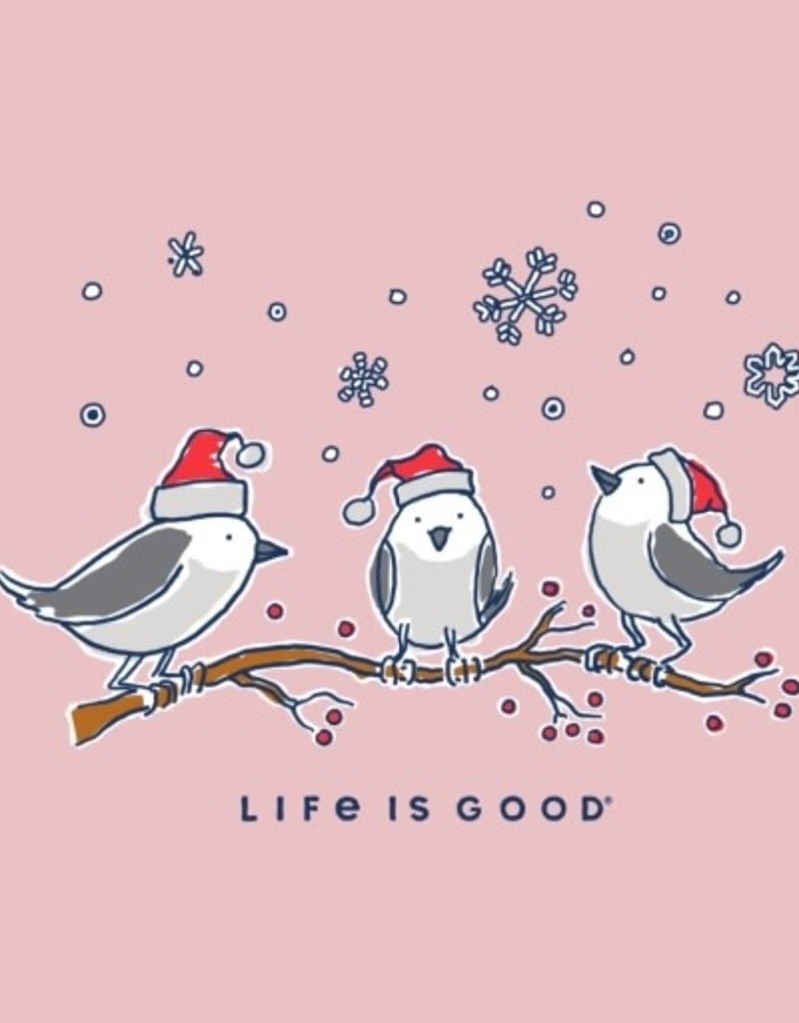 Life Is Good Women's Three Little Holiday Birds Short Sleeve Crusher Vee