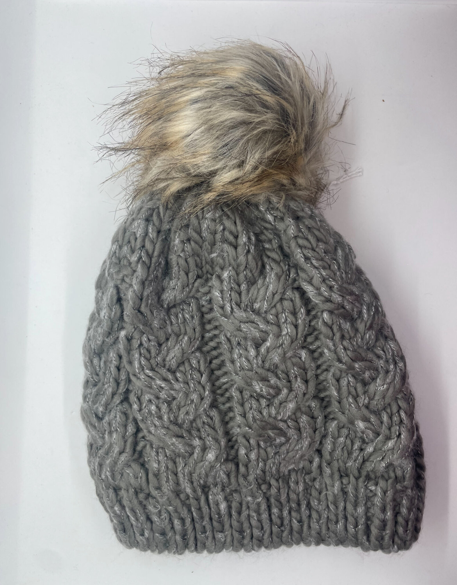 Panache Gray Braided Knit Hat  Pom Hat