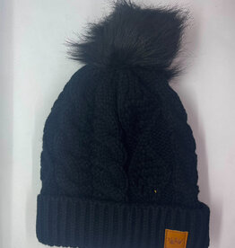 Panache Black Cable Knit Black Pom Hat