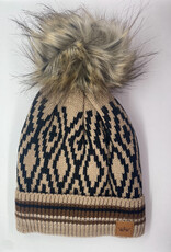 Panache Brown, Black, Tan Patterned Knit Pom Cuff Hat