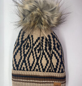 Panache Brown, Black, Tan Patterned Knit Pom Cuff Hat