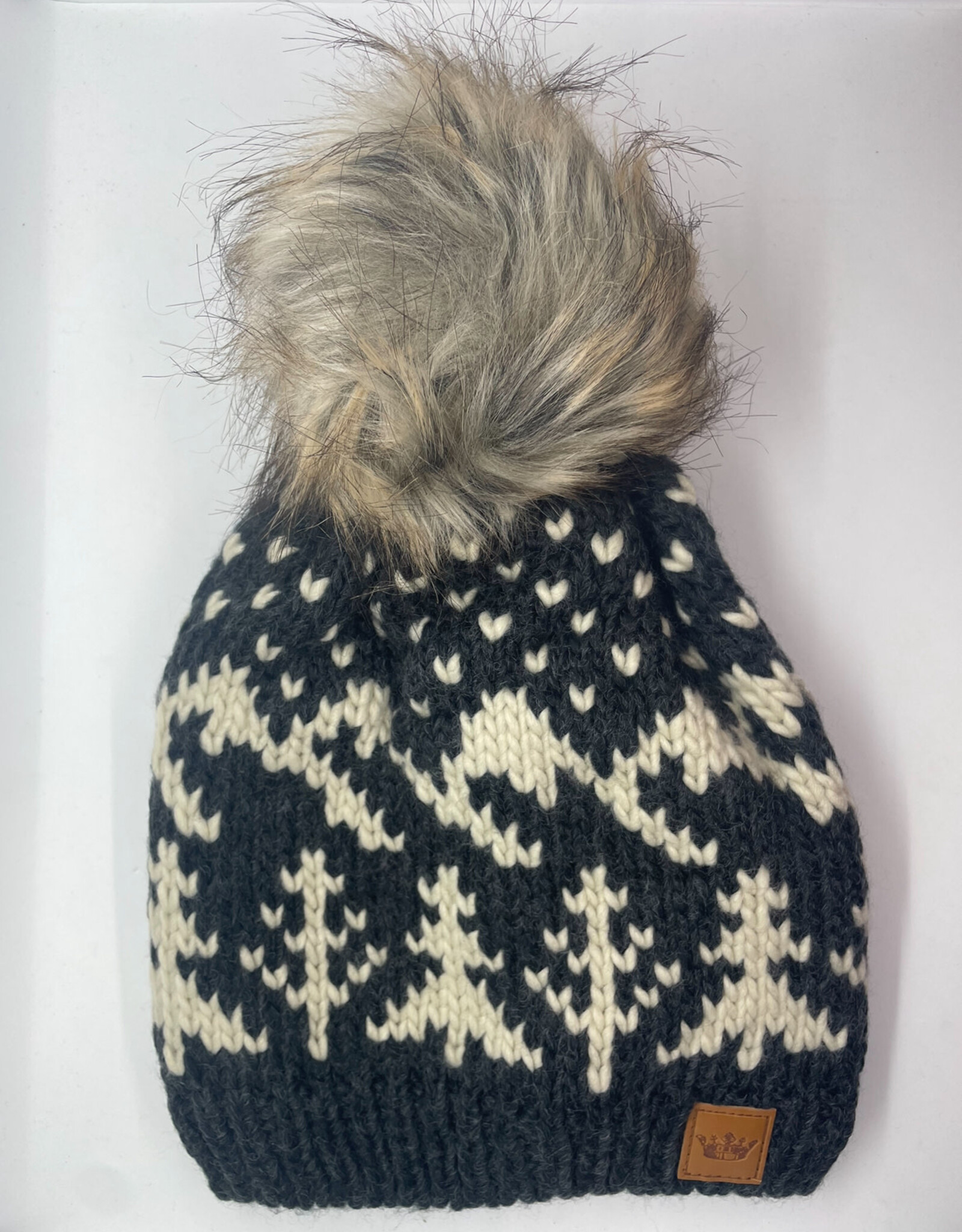 Panache Dark Gray & Beige Winter Pattern Pom Hat