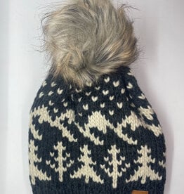Panache Dark Gray & Beige Winter Pattern Pom Hat