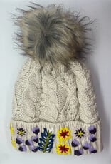 Panache Cream Floral Knit Hat  Pom Hat