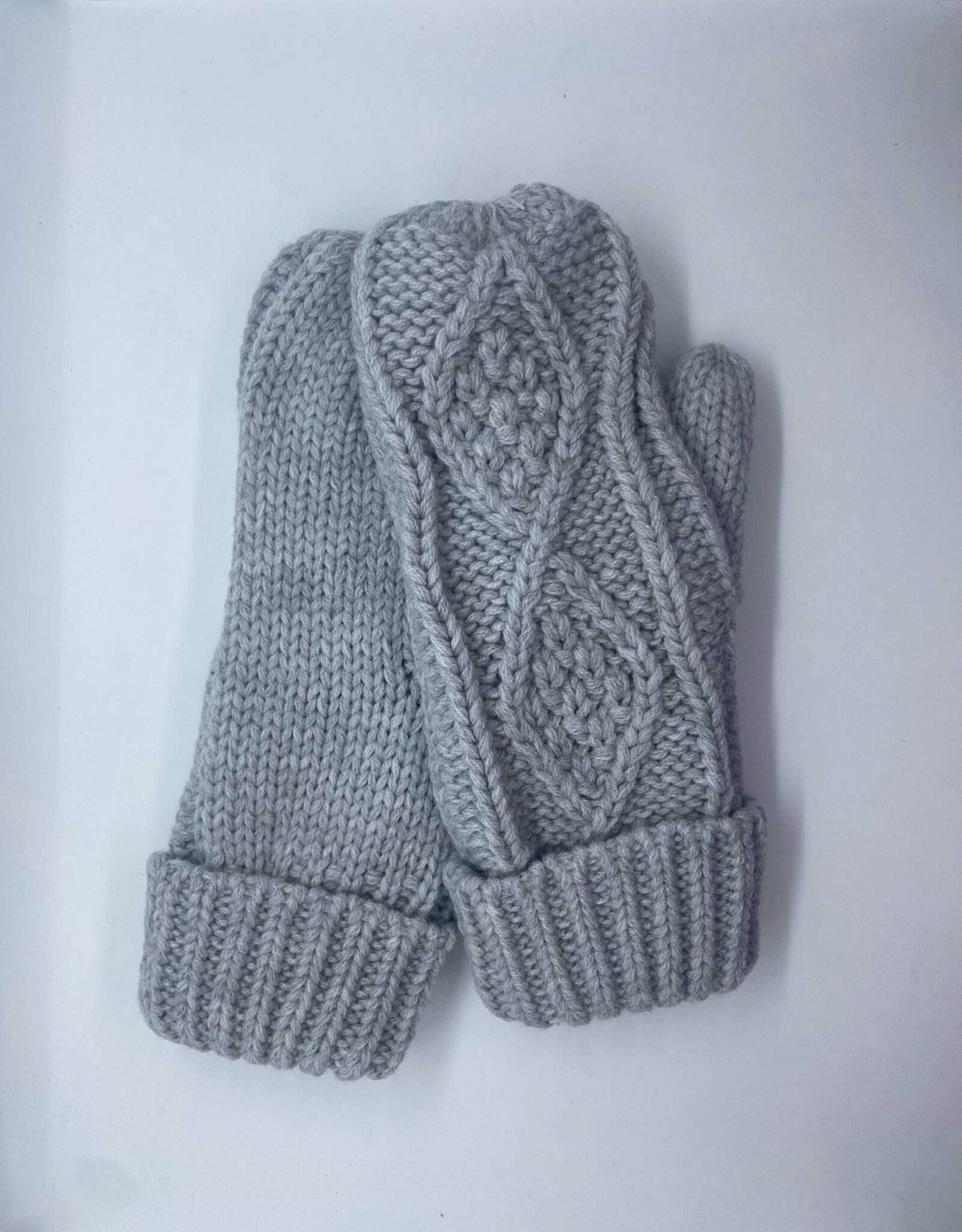 Panache Light Gray Cable Knit Mittens